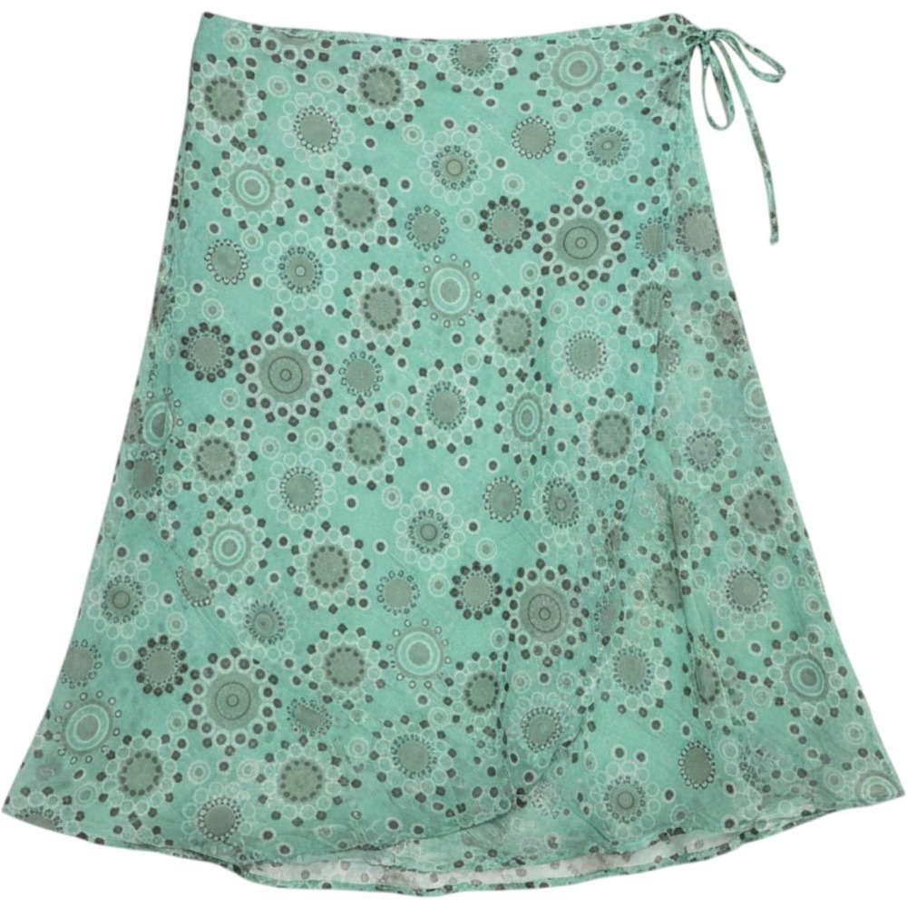 Cato‎ Wrap Skirt Womens Large Seafoam Green Metallic Boho Chiffon Midi Skirt 90s